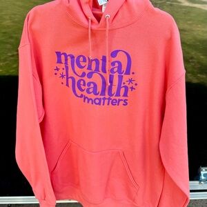 Coral 'Mental Health Matters' Hoodie with Purple Script
